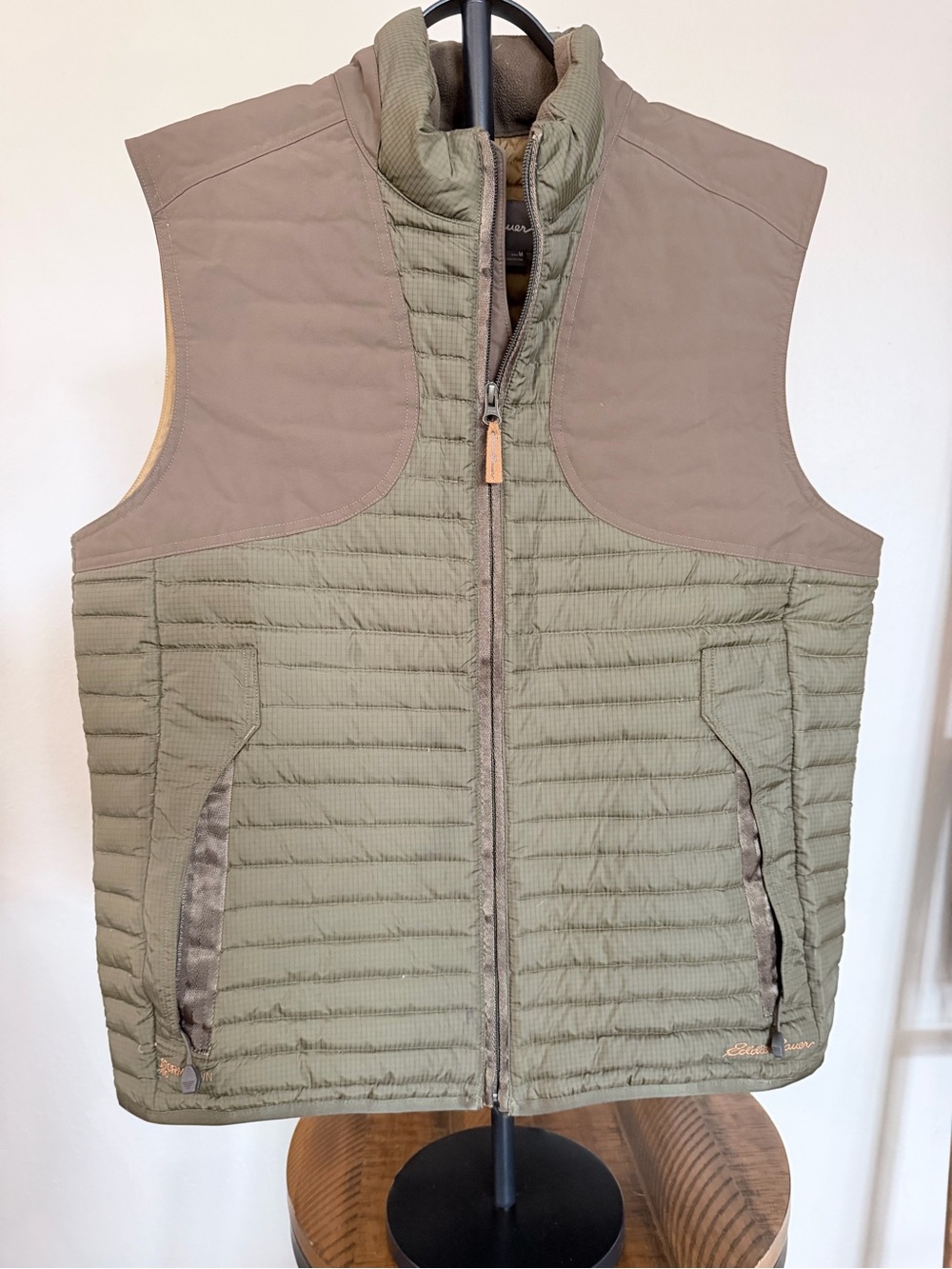 Eddie Bauer Quilted Vest in Olive Green and Taupe